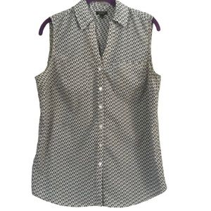 Talbots Nantucket Black Gray Geometric Collared Tank Shirt Women Small